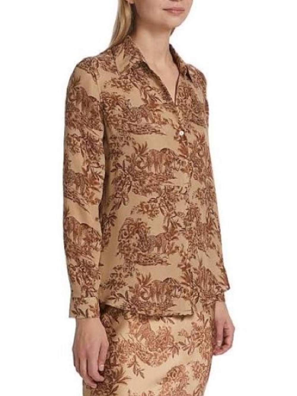 L'AGENCE Green Safari-Print Blouse